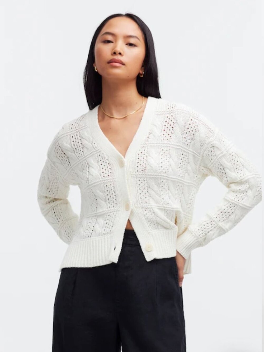 Madewell Open Cable Stitch Cardigan Small 100% Cotton Lagenlook Cozy